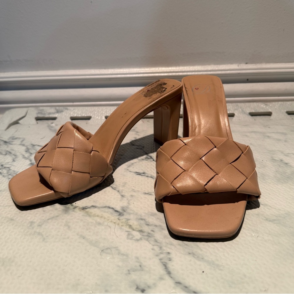 Tan Woven Heeled Sandals